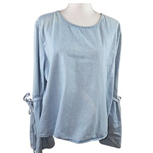 Denim Co. Chambray Denim Bell Sleeve Blouse In 16